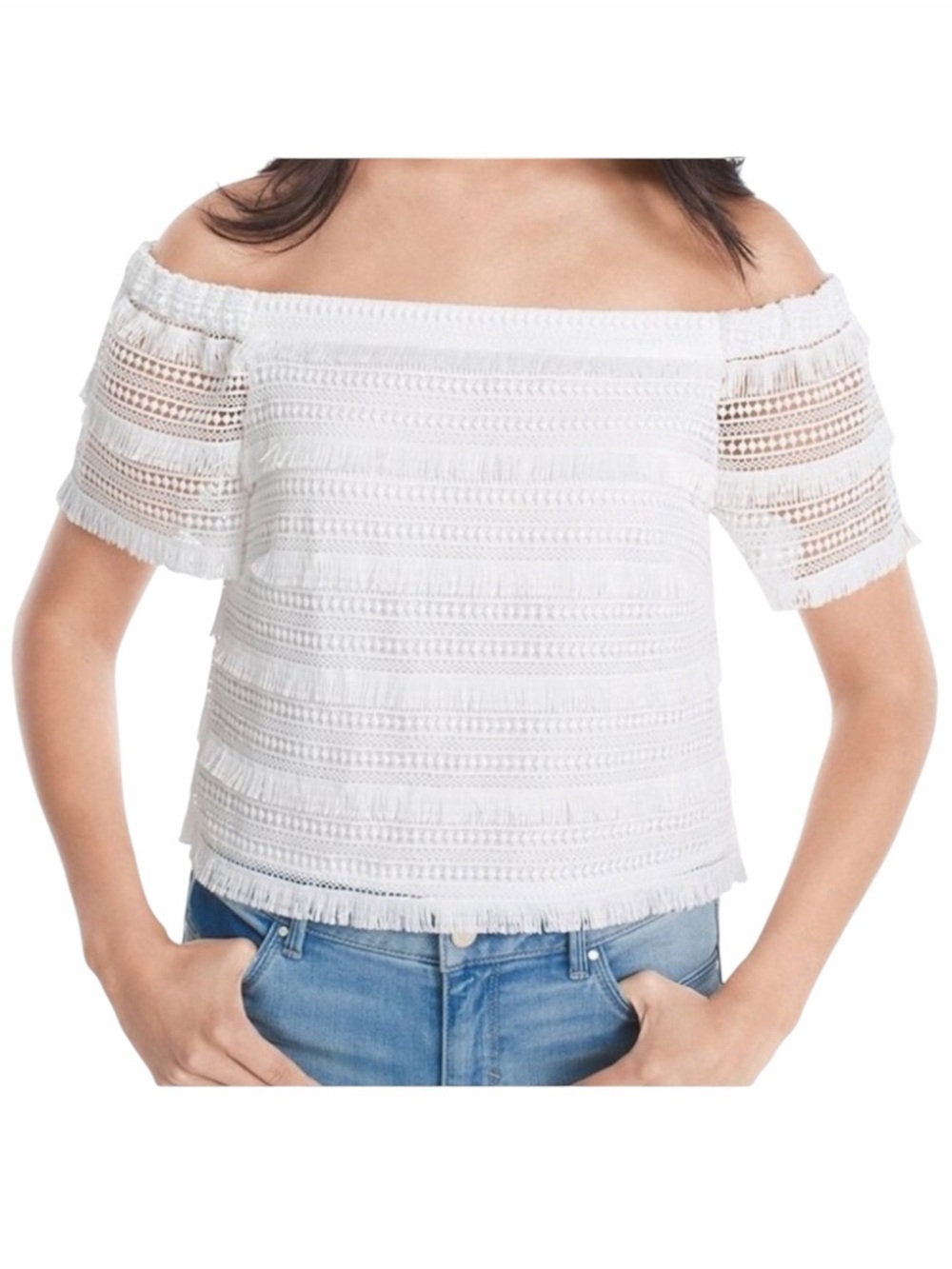 ✅ White House Black Market White Textured Off-Shoulder Blouse size 4